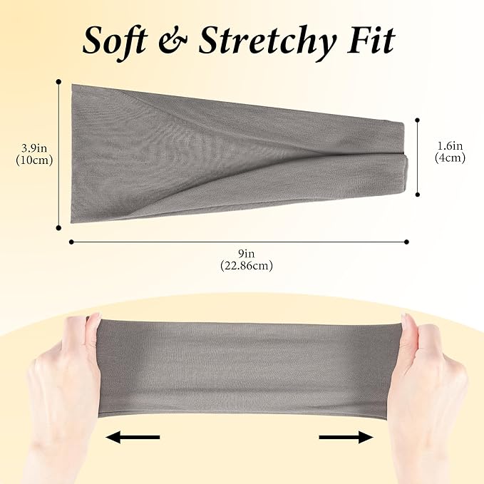 Headbands for Women Non-Slip Workout Hair Bands, 6 Pack Stretchy Athletic Soft Sweatbands, Elastic Cloth Fabric Headband, Fashion Head Bands for Yoga Running Sports Gym Sports Exercise