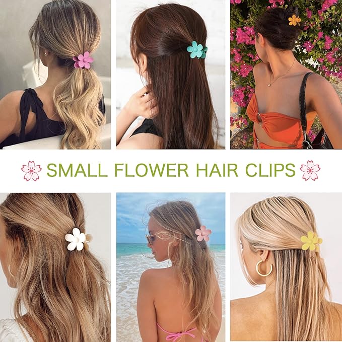 12 PCS Small Flower Hair Claw Clips for Women Kids Girls Teens, 1.37 Inch Mini Jaw Clips Clamps Nonslip Clip/Hair Accessories Tiny hair clips(6 Colors)