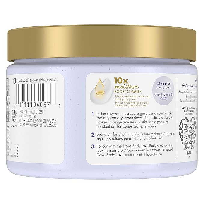 Dove Body Love Body Polish Night Recovery 3 Count for Dry, Worn-Down Skin, Body Scrub with Retinol and Botanical Oils for Silky, Smooth Skin 12 oz