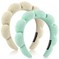 Spa Headbands, Set of 2, Terry Cloth Headband Face Wash Headband Combo Pack - Puffy Makeup Headbands for Face Washing, Mask (beige + turquoise)