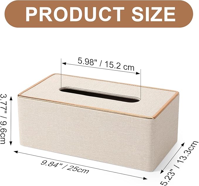 Tissue Box Cover, PU Leather Tissue Box Holder Rectangular Box Covers for Home/Office/Car Decoration 9.84"X5.23"X3.77" - Beige