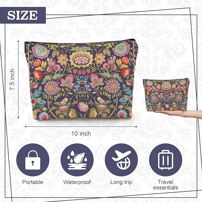 CHENGU 6 Pcs Vintage Makeup Bag Gifts Botanical Classic Floral Canvas Cosmetic Bags Portable Aesthetics Floral Toiletry Bags Birthday graduation Gifts for Women Girls Mom Friends
