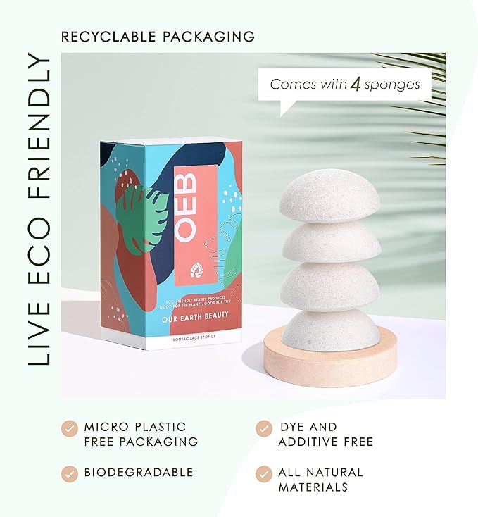 Konjac Sponge Face for Cleansing | Vegan + Microplastic Free | 100% Natural Plant Based | Non-Toxic | Sustainable Biodegradable | Eco-Friendly | Plastic Free Packaging