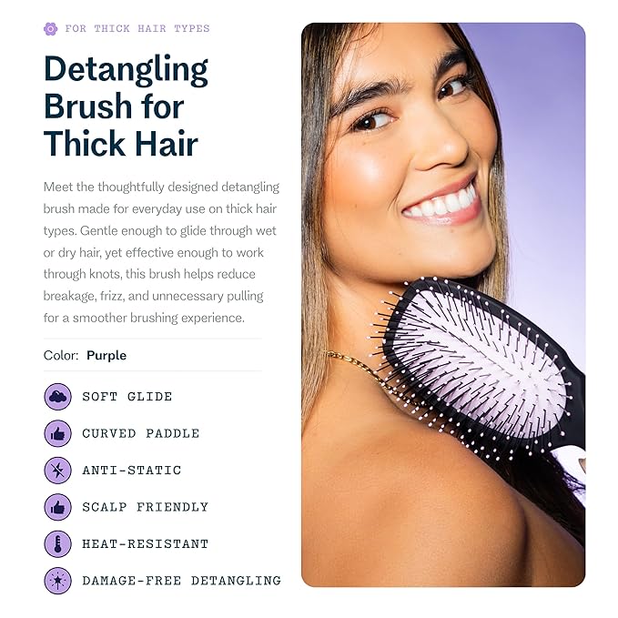 Gimme Beauty Detangling Brush - Curved Paddle Brush for Breakage-Free Detangling - Anti-Static & Frizz - Soft Glide with Ball-Tipped Bristles - Heat-Resistant Styling Tool - Thick Hair
