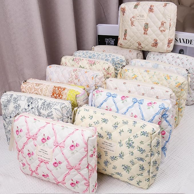 2PC Makeup Bag Set, Cute Cosmetic Bag for Women Girls, Floral Coquette Aesthetic Toiletry Bag, Travel Make Up Organizer Bag (Little Pink Butterfly)