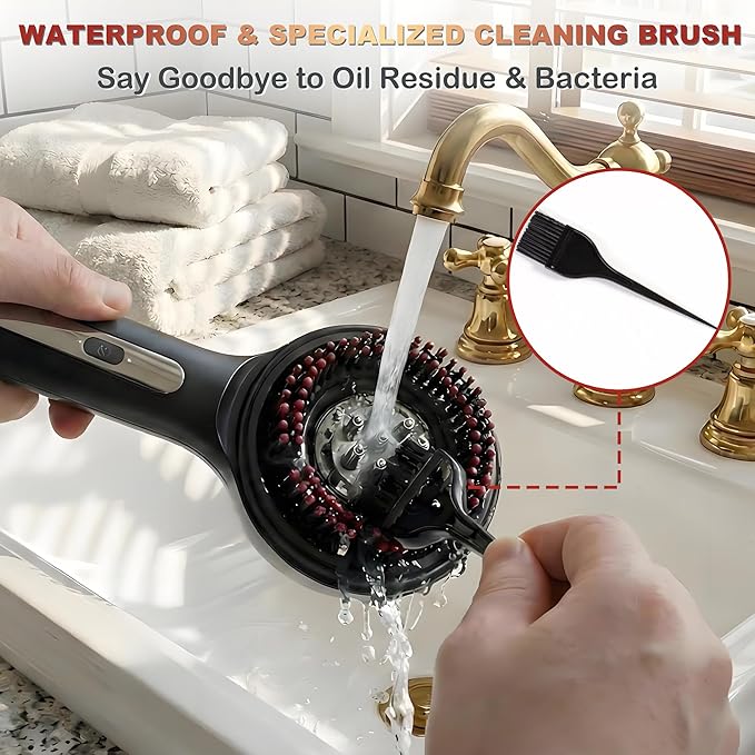 Electric Scalp Massager with Oil Applicator, 3-in-1 Head Massager Brush for Hair Care, Red Light Therapy, IPX7 Waterproof, Scalp Care Device for Home & Travel, Black
