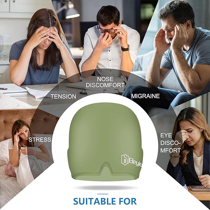 Migraine Relief Cap, All Around Gel Covered Reusable Headache Relief Cap, Black Migraine Cap for Headache Relief, Puffy Eyes (Green)