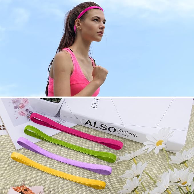 Duufin 20 Pieces Sport Headbands, Thin Non Slip Headband for Women and Girls, Elastic Headbands for Workout, Running, Yoga, Volleyball, Basketball, 1 cm Wide, 42 cm Circumference, 20 Colors