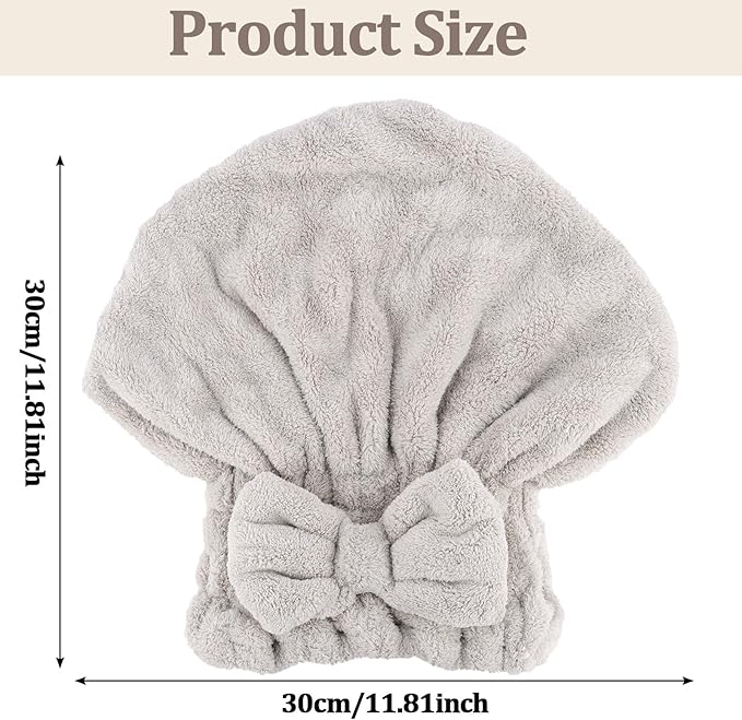2PCS Microfiber Hair Drying Caps Hair Towel Cap Extra Soft and Ultra Absorbent Fast-Drying Hair Turban Wraps Gift for Women and Girls(Grey and White)