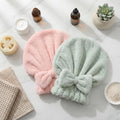 Microfiber Hair Towel for Travel, Quick Drying Hair Turban with Bow, Super Absorbent Anti Frizz Hair Wrap for After Shower, Lightweight Hair Cap for Women Curly Thick Hair (One Pink + One Green)