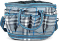 Jeffers Poplar Head Grooming Bag – Horse Grooming Organizer Tote with Pockets for Brushes, Tools, Clippers, Shampoo, Detangler – Stable Barn Kit Carrier for Horses, Pets, Hamilton Blue & Slate Plaid
