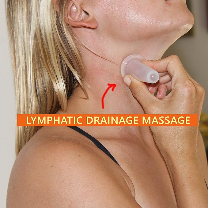 Facial Cupping Set – 4 Silicone Cups for Face, Neck & Body + Konjac Sponge & Guide – Lymphatic Drainage, Anti-Aging, Puffiness Reduction, TMJ Relief & Cellulite Massage – Medical-Grade Silicone