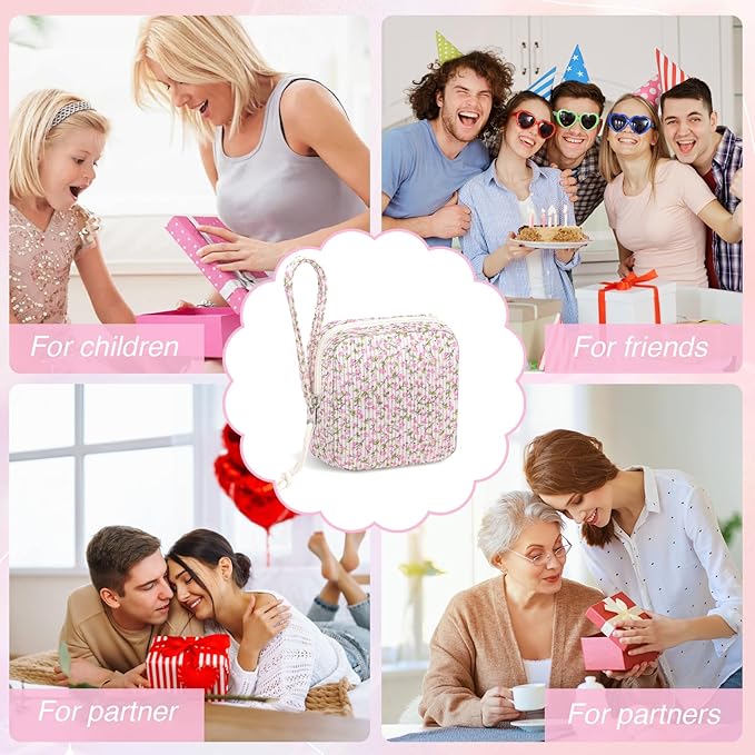 Small Makeup Bag | Discreet Period Bag Pad Pouch for Purse| Sanitary Napkin Storage & Tampon Holder for Travel(Flower pink)