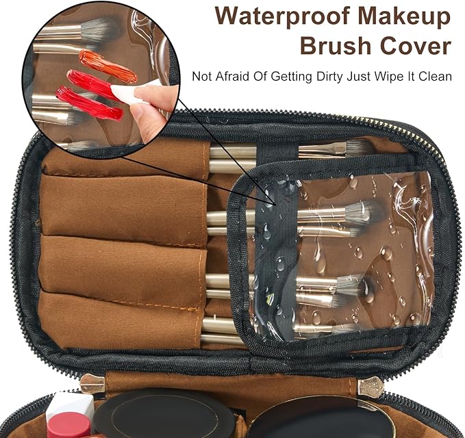 AmBealla Large Makeup Travel Bag Cosmetic Bags with Makeup Mirror and Brush Holder,Makeup Organizer Leopard Print for Women,Portable Toiletry Bag for Fashion Girls