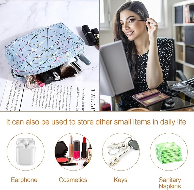 Period Bag for Girls Womens, Leather Sanitary Napkin Storage Bag, Portable Menstrual Pad Bag Period Pads Pouch, Small Make Up Bags(Colorful Blue)