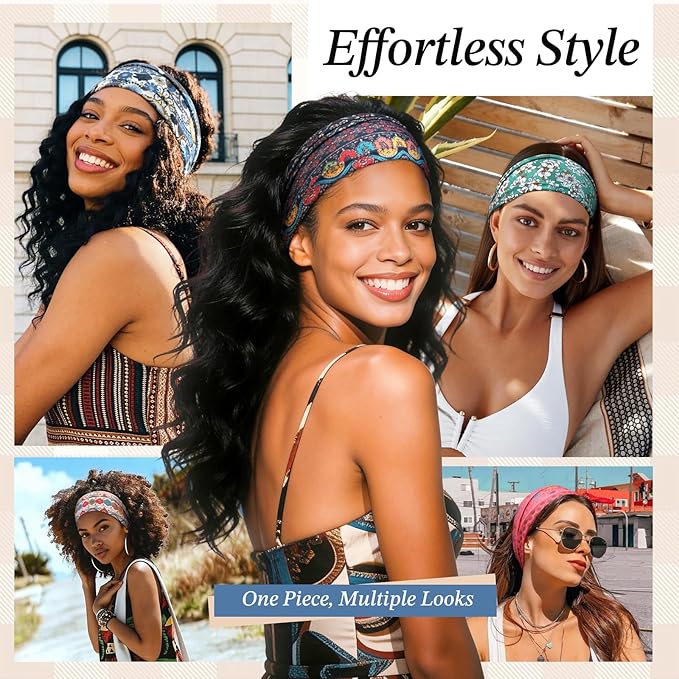 Headbands for Women, 8 Pack Non-Slip Moisture Wicking Sports Wide Head Bands, Stretchy Elastic Fabric, Multiple Colors Securing Hair for Fashion, Sports, Yoga, Running, Daily Life