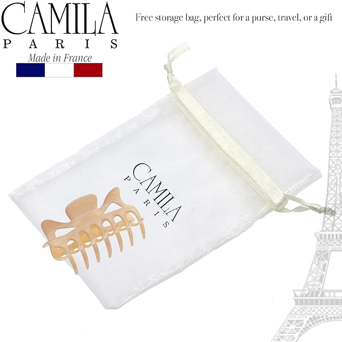 Camila Paris CP3048 French Hair Clip for Women, 3.5 inch Beige for Thick Volume Hair, Girls Hair Claw Clips Jaw, Durable Styling Hair Accessories for Women, Strong Hold No Slip Grip, Made in France
