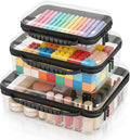 3 Pack Clear Hard Shell Zipper Case with Handle Waterproof Plastic Storage Pouches for Toiletry Makeup Cosmetic Toys Art Supplies Case Bag Organizer Travel