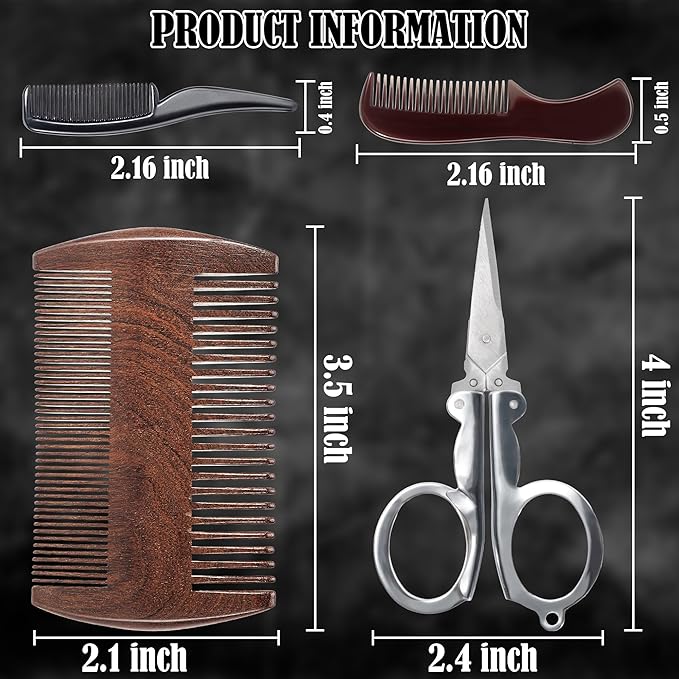 BFWood Mens Beard Comb: Small Travel Beard Set - Grooming Sandalwood Mustache Comb, Mustache Trimming Sissors With Storage Bag