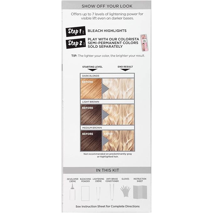 L'Oreal Paris Colorista Hair Bleach, Hair Dye Kit for All Over Blonde Hair Color, 1 Hair Bleach Kit