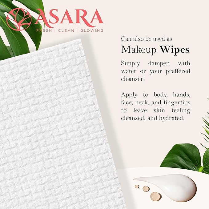Clean Face Towels Disposable XL Facial Wipes | Add Water As a Makeup Remover | Sensitive Skin Face Towels | Organic Vegan Biodegradable - Clean Daily Towelettes | by Asara (100 Count)