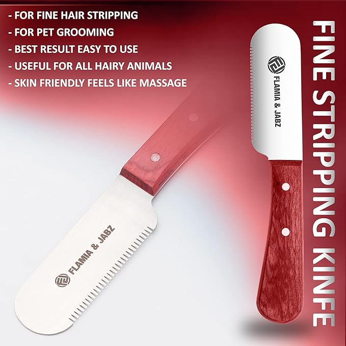 FLAMIA & JABZ FJ Professional Stripping Knife kit (6 pieces set) for Dogs & Pets, Wooden Handle Grip with Stainless Steel Blade (Right handed) (Coral Red)