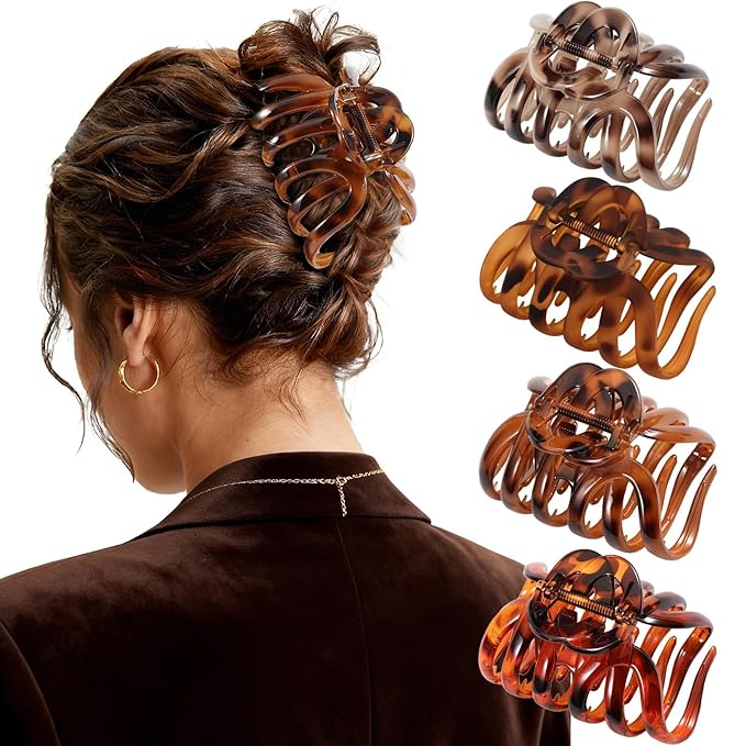 4 PCS 3.8" Octopus Hair Claw Clips, Large Tortoise Shell Claw Clips for Women Girls, Strong Grip for Thick Hair, Hair Accessories for Girls Gifts