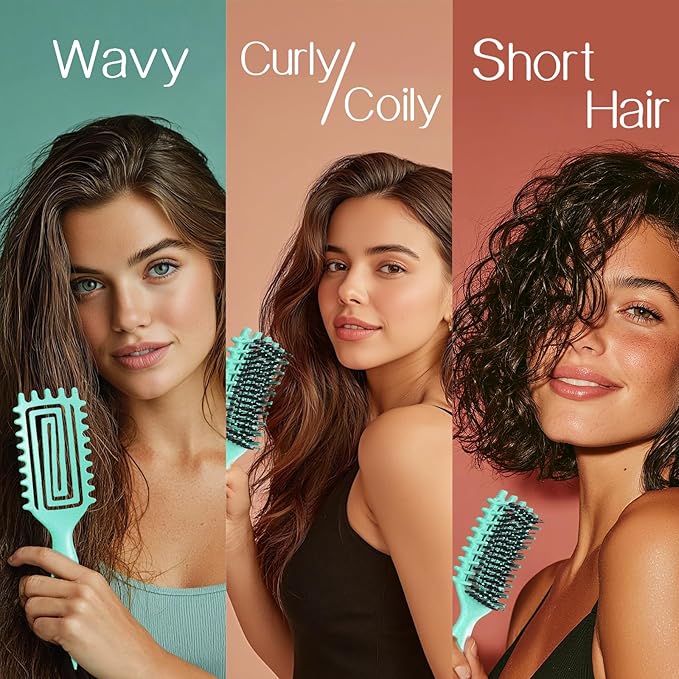 Curly Hair Brush,2025 Curl Defining Brush Vented Hair Brush for Effortlessly Defined Curls,Waves & Coils,Wet & Dry Hair,Reduces Frizz(Green）