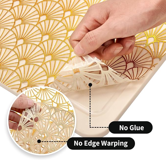 Shelf and Drawer Liner for Kitchen Cabinet,Non-Adhesive Waterproof Oil-Proof Easy Clean Shelf Liner for Dresser & Bathroom Vanities with Adhesive Dots & Cutting Tool(12 in X 30 Ft Gold Fish Scale)