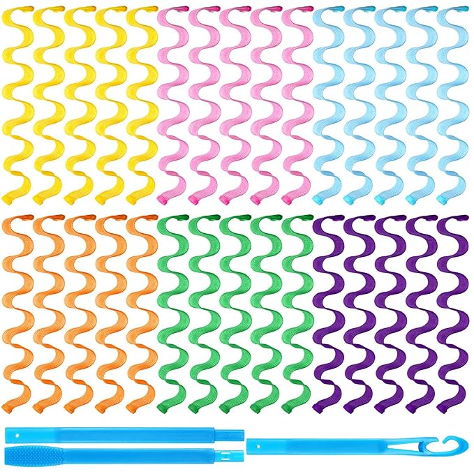 WILLBOND 30 Pieces Heatless Waver Hair Curlers Styling Kit, No Heat Damage Overnight Hair Curlers Rollers with Styling Hooks for Women Girls Long Hairs(50 Cm/ 19.68 Inch)