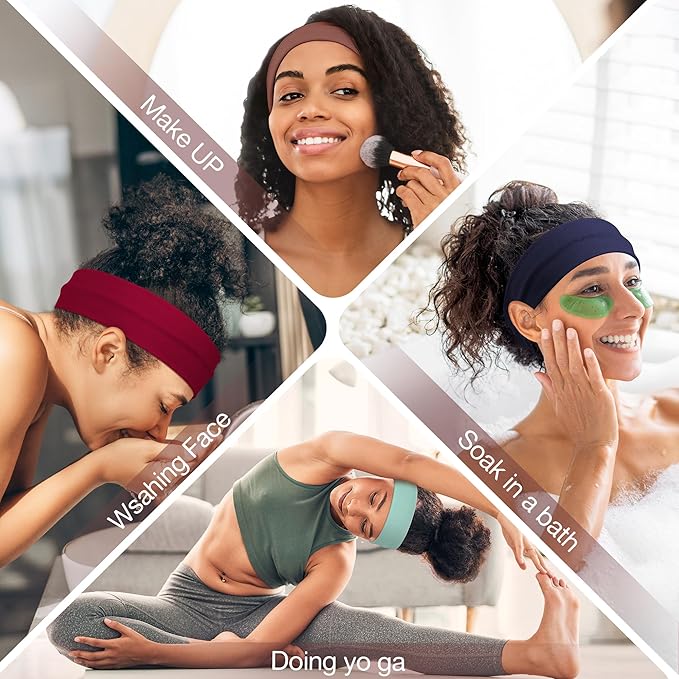 8 Pack Headbands for Women Non Slip - Stylish Sports Hair Bands for Women's Hair - Soft Cotton Cloth Stretchy Headbands for Women for Yoga, Outdoor Exercise Running