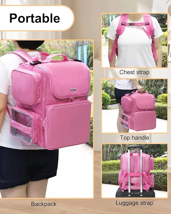 Relavel Hair Tools Travel Bag Hair Stylist Backpack Hairdresser Cosmetology Bag, Heat Insulation Full Layer for Curling Iron, Hair Straightener, Travel Accessories Case Barber Organizer (Rose Pink)
