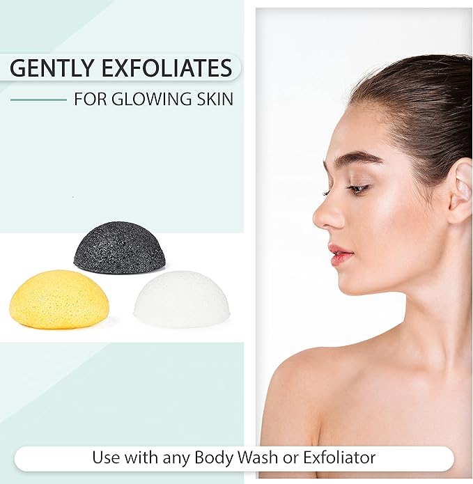 pureSOL Konjac Sponges - Activated Charcoal - Facial Sponge, 100% Natural Sponges, Eco-Friendly - Great for Acne, Exfoliating