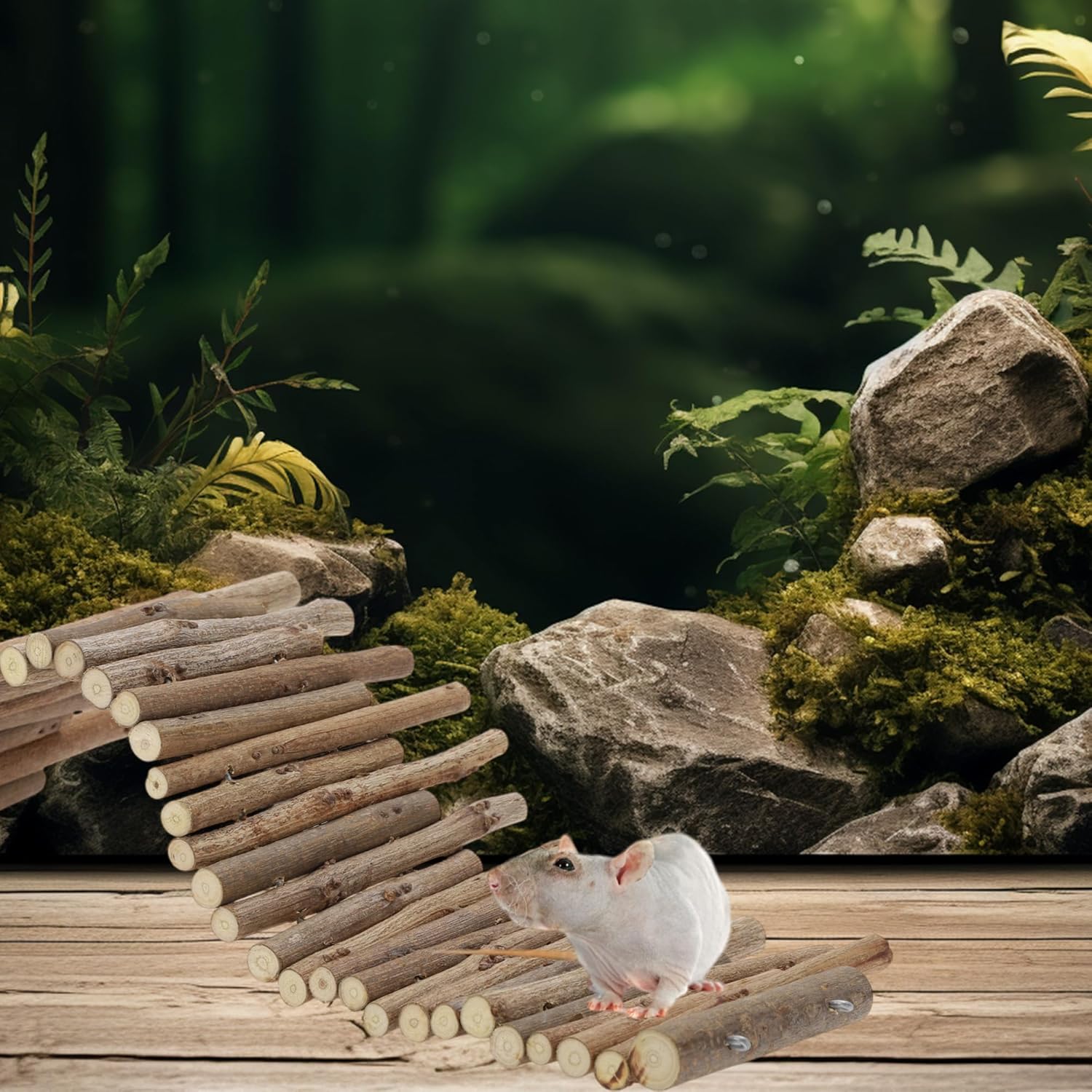 Hamster Toys, Flexible Hamster Wooden Bridge, 11.8In Hamster Fence, Hamster Cage Decor and Platforms, Hamster Cage Accessories(11.8In)