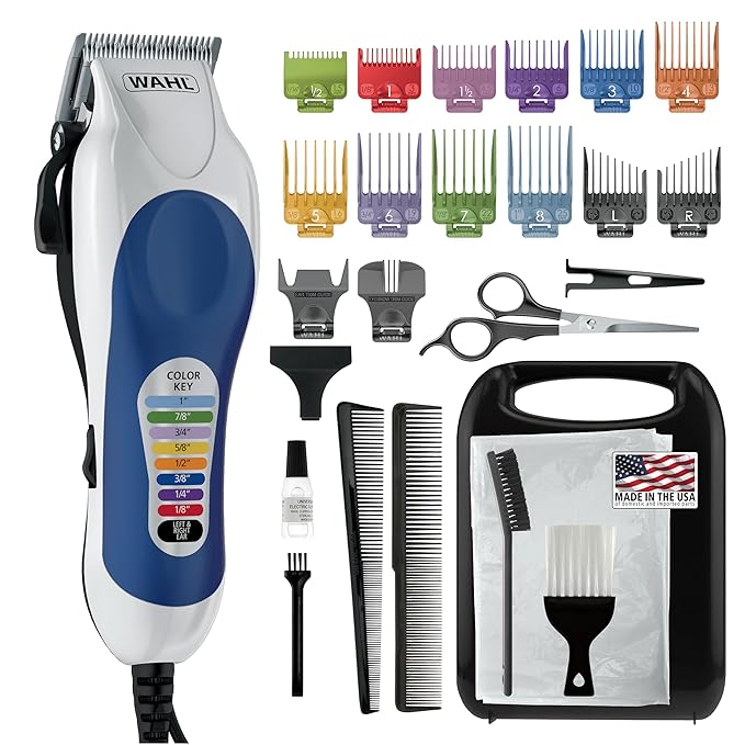 Wahl Clipper USA Color Pro Complete Haircutting Kit with Easy Color Coded Guide Combs - Corded Clipper for Hair Clipping & Grooming Men,Women,& Children - Model 79300-1001M,(Pack of 8)