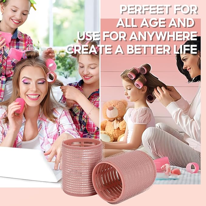 9 pcs Thermal Hair Rollers,Ceramic Thermal Hair Rollers Hair Curlers for Blowout Look Long Hair Volume,Jumbo Self Grip Rollers Hair Curlers for Long Short Hair for Women(Pink)