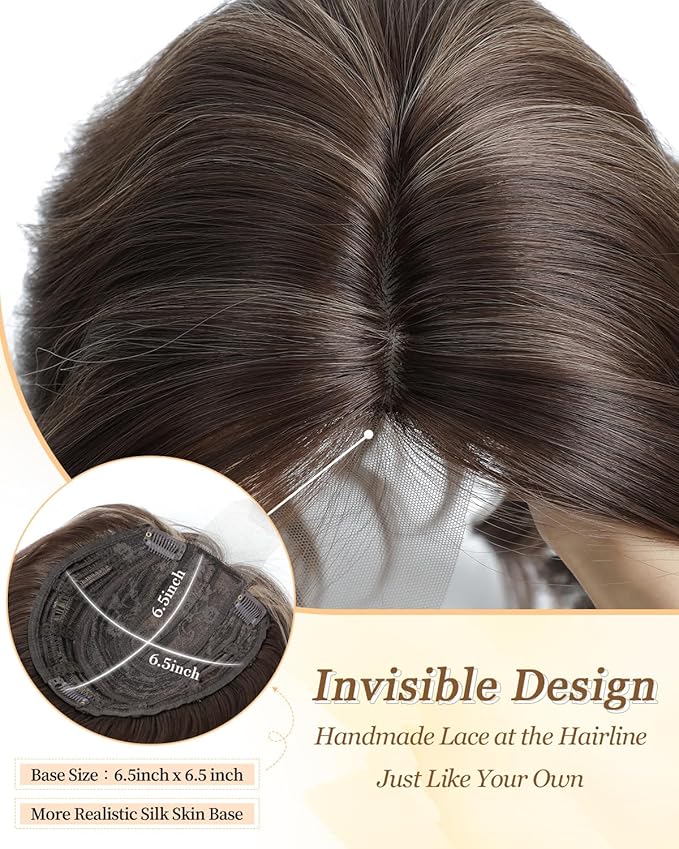 PANEWAY Hair Topper 16Inch Hair Toppers For Women Wavy Curly Brown Highlights Clip In Synthetic Wiglets for Women