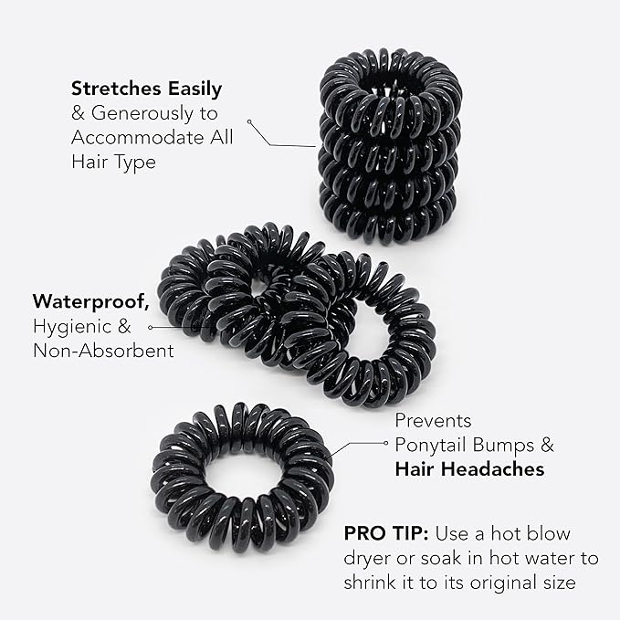 Kitsch Spiral Hair Ties for Women – Coiled Plastic Hair Ties No Damage, Ponytail Holders for Thick and Thin Hair – Creaseless and Dent-Free, Phone Cord Style | Ideal Gifts for Women - Black, 8 Pcs