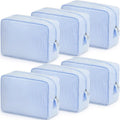 Sanwuta 6 Seersucker Cosmetic Bag Bulk Pinstripe Makeup Bag for Women Aesthetic Cute Travel Toiletry Organizer Preppy Storage Pouch for Wedding Bridesmaid Christmas Gift (Large,Light Blue)