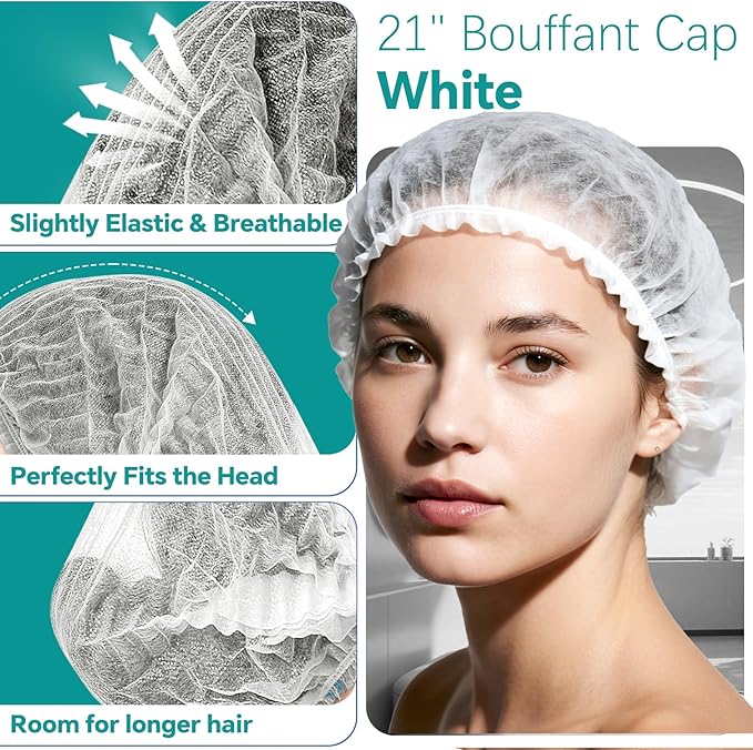 Disposable Bouffant Caps, 21inches Hair Net, Elastic Dust Cap for Food Service, Sleeping Head Cover