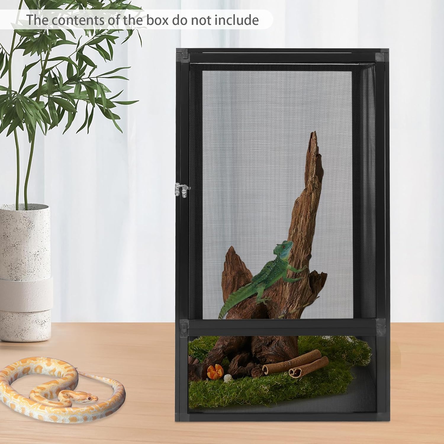 Micro Habitat Terrarium Enclosure Reptile Open Aluminum Screen Cage Black Large Reptiles Habitat Cage with Locking Latch for Small Tree Dwelling Reptiles, Amphibians, Spiders