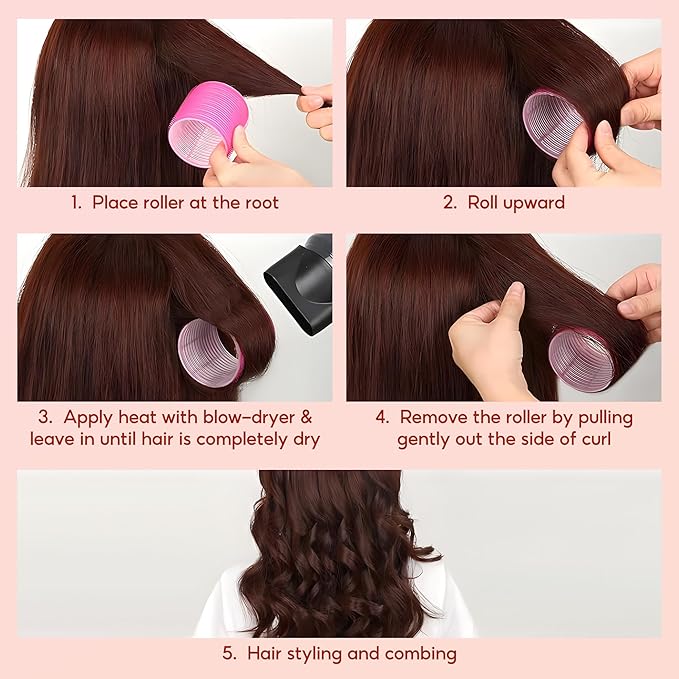 18 pcs Thermal Hair Rollers,Ceramic Thermal Hair Rollers Curlers for Blowout Look Long Hair Volume,Jumbo Self Grip Rollers Hair Curlers for Long Short for Women(Pink)