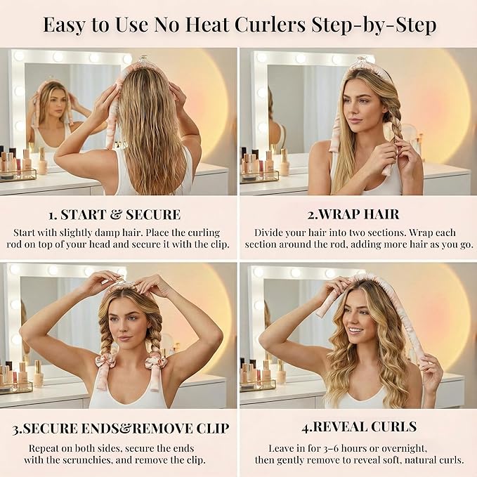 Heatless Curls Overnight, Heatless Hair Curler for Sleep in Waves, No Heat Curling Rod Headband Overnight Set, Soft Damage-Free, Comfortable Sleep in, for Long or Short Hair