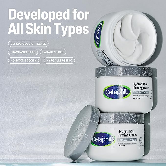 Cetaphil Skin Activator Hydrating & Firming Body Cream 12oz, Mandelic Acid (AHA) and Centella Asiatica (CICA) Cream, Hydrates and Firms Aging Skin, Anti-Aging Skincare, 12 oz