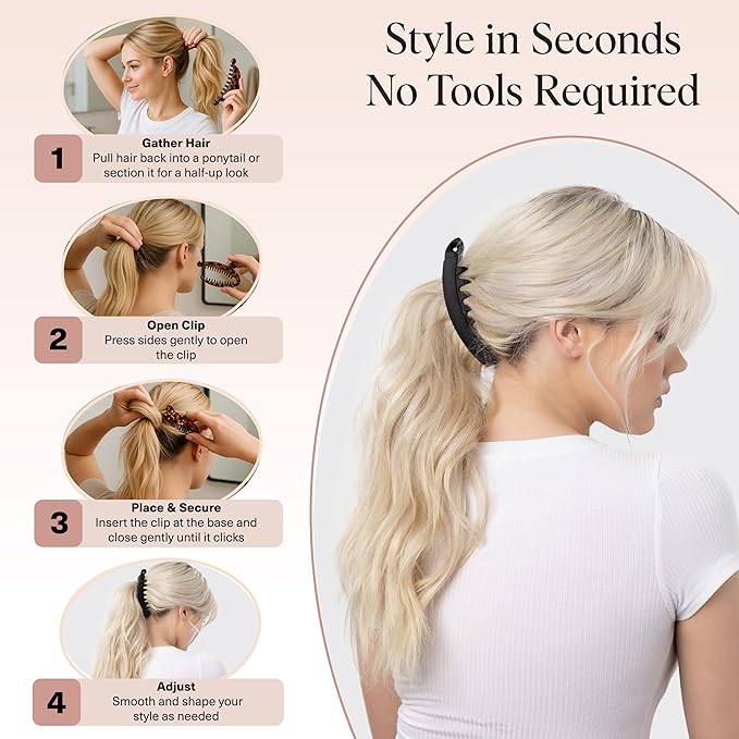 Kitsch Banana Clips For Women - Retro 80s Style Banana Hair Clips | Secure & Durable, No Crease Hair Accessories for Women | Styling, Ponytails & Updos | Ideal Gifts for Women - Black & Tort, 2pcs
