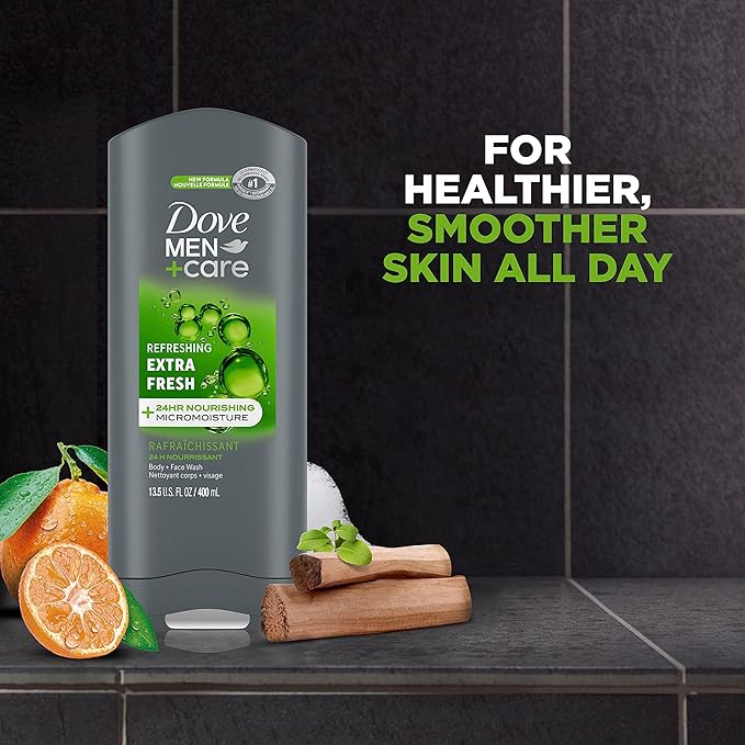Dove Men + Care Body Wash and Face for Fresh, Healthy-Feeling Skin Extra Fresh Cleanser That Effectively Washes Away Bacteria While Nourishing Your 13.5 oz (Pack of 2)