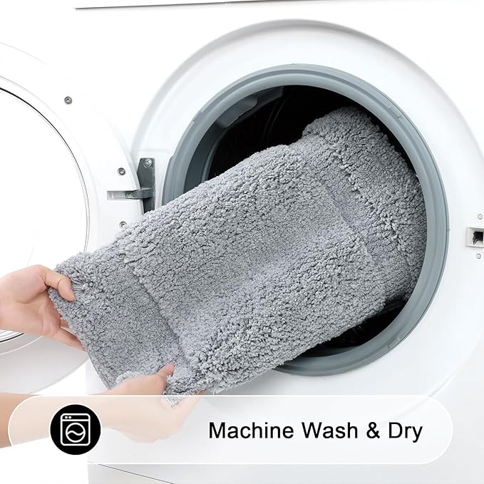 SHACOS Soft Fluffy Bathroom Rugs Sets of 2 Pieces 32x20 inch Bath Rugs Non Slip Washable Bath Mats Shower Rug Absorbent Bathrug, Light Grey