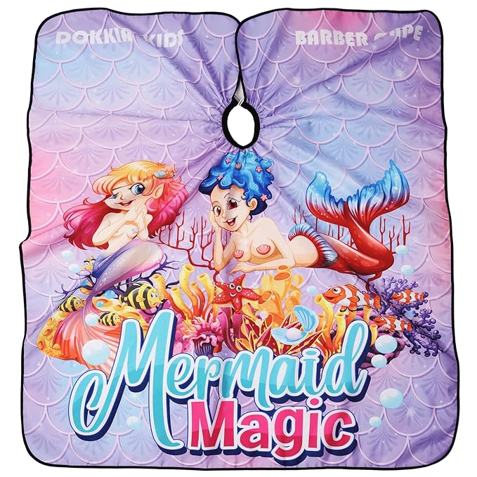 DOKKIA Barber Hair Cutting Cape Kids Children Toddler Boys Girls Hairdressing Salon Styling Cloth Apron Cover Gown with Neck Duster Brush Mermaid Tail Purple
