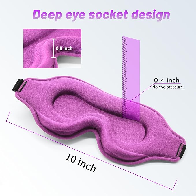 Sleep Eye Mask for Men Women, Lash Extensions 3D Sleeping Mask, Travel Blackout Night Blindfold Eye Shade Cover with Adjustable Strap (Purple-3D)