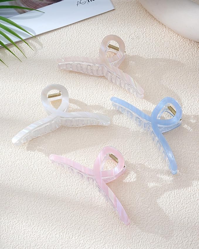 Molans 5Inch Large Hair Claw Clips 4 PCS for Women - Acrylic Hair Accessories for Thick Hair and Long Hair, Big Strong Durable Hair Applique, Oversized Non-slip Rectangle Butterfly Jaw Hair Clips